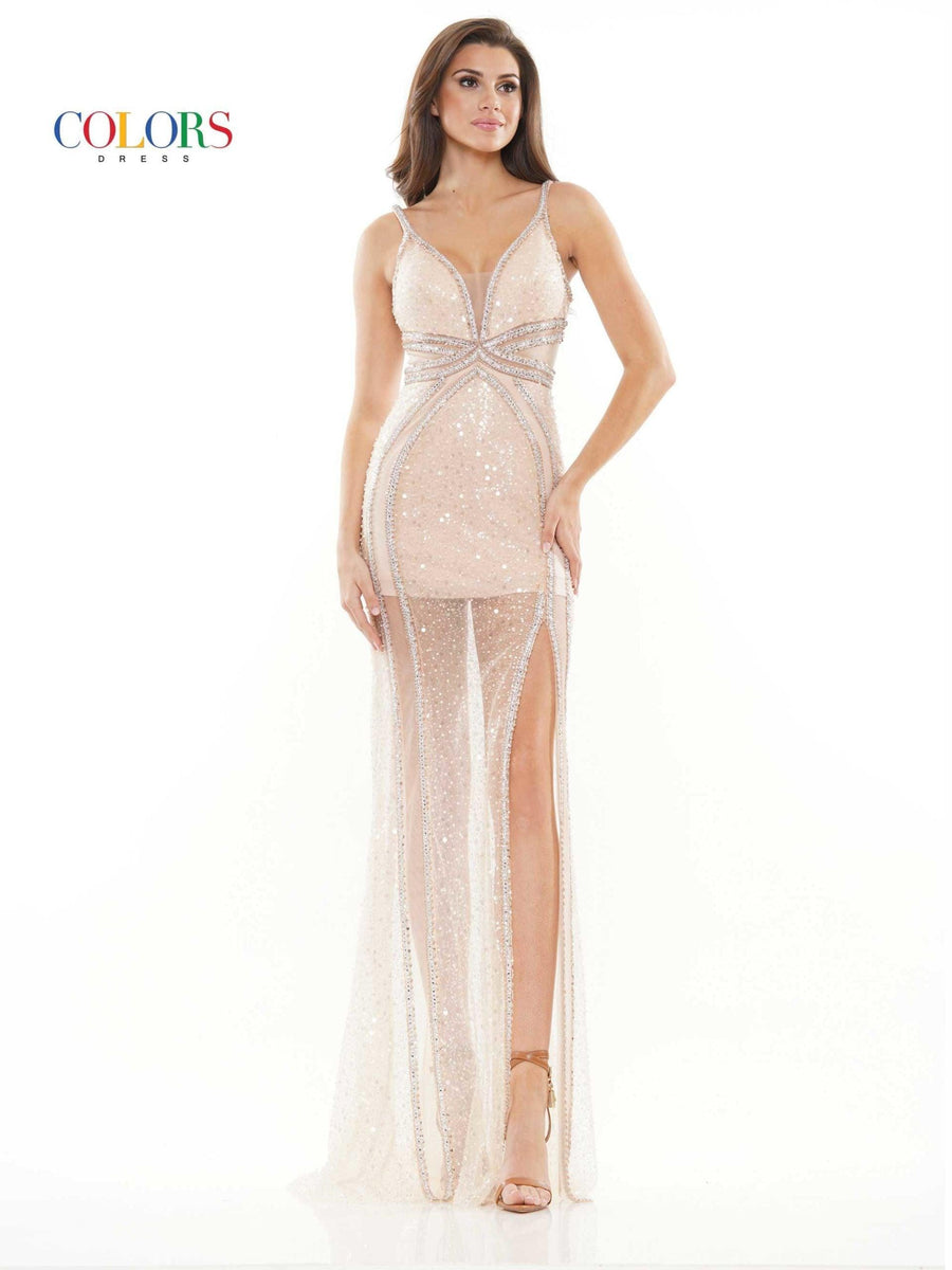 Colors Long Formal Beaded Prom Fitted Dress 2766 - The Dress Outlet