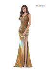 Colors Long Formal Fitted Metallic Prom Dress 2434 - The Dress Outlet