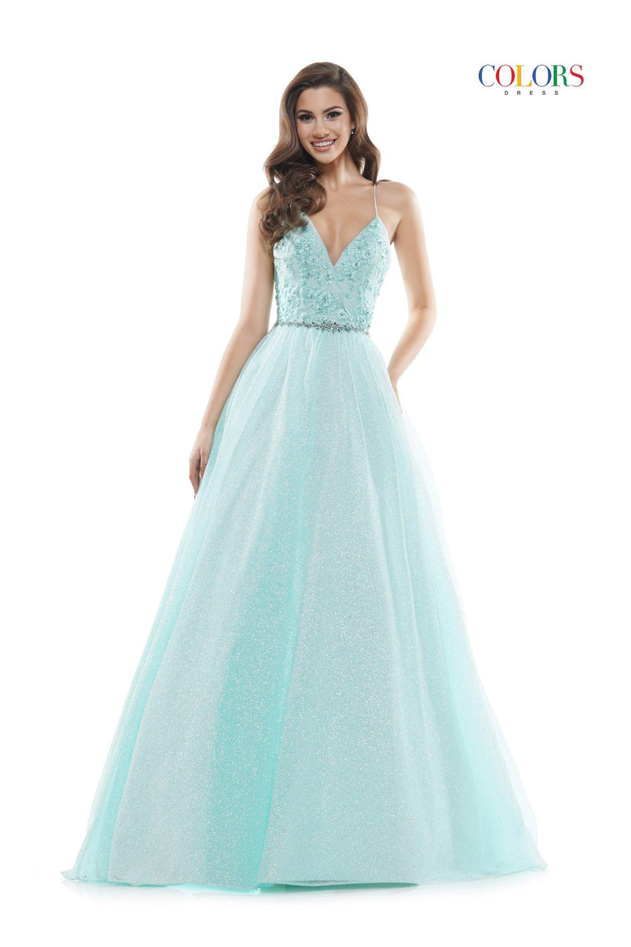 Colors Long Formal Glitter Mesh Prom Dress 2480 - The Dress Outlet