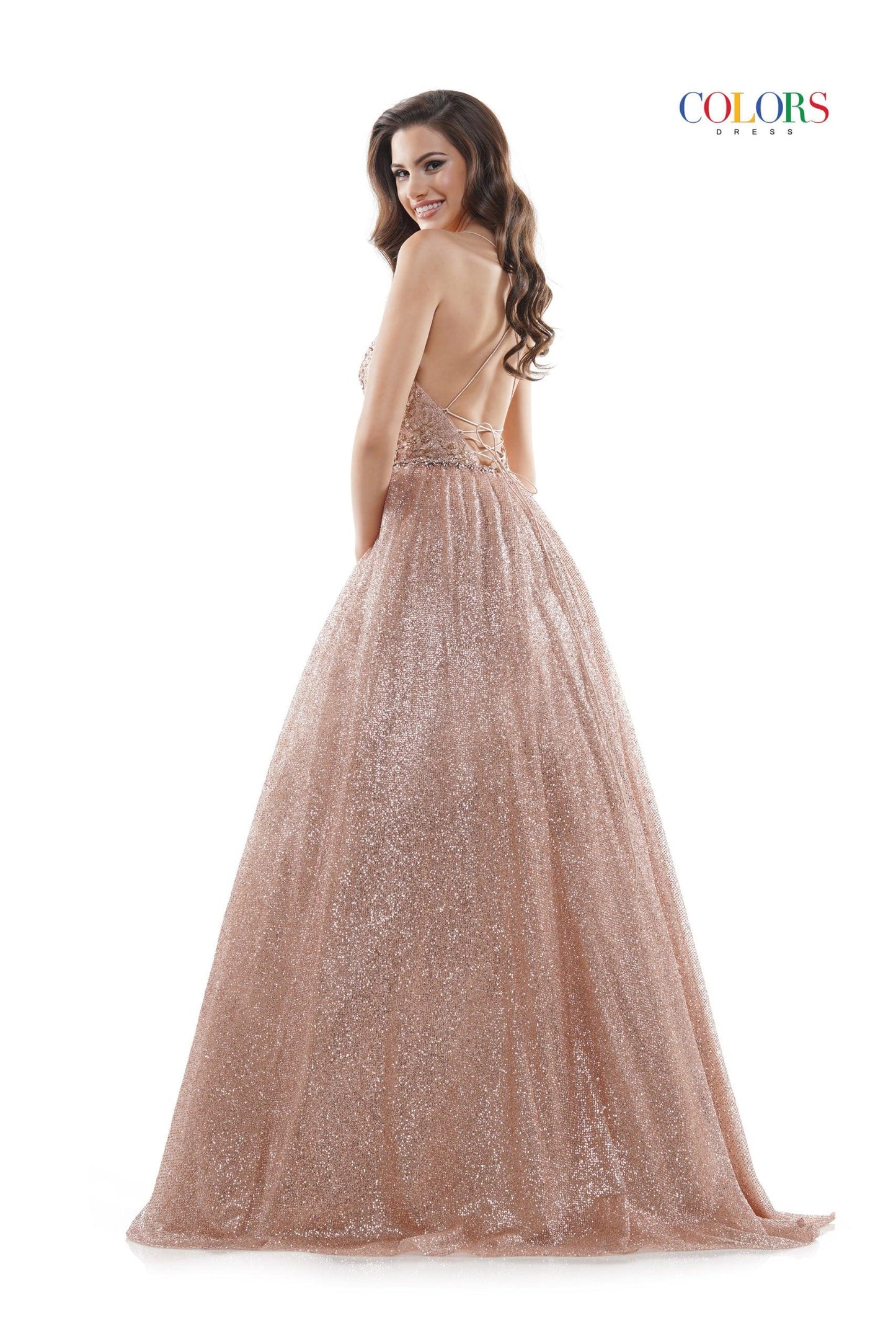 Colors Long Formal Glitter Mesh Prom Dress 2480 - The Dress Outlet