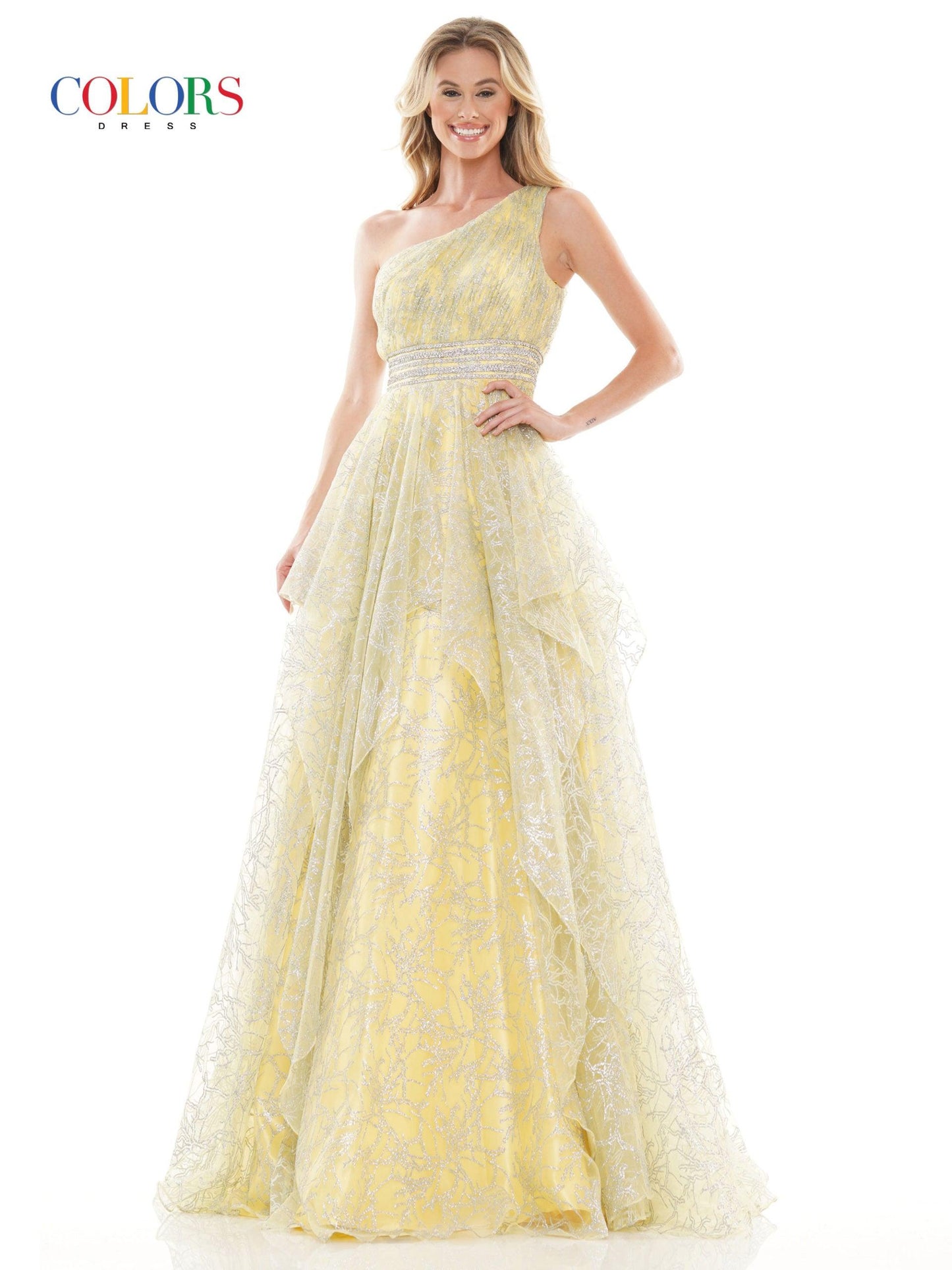 Colors Long Formal Glitter Mesh Prom Dress 2650 - The Dress Outlet