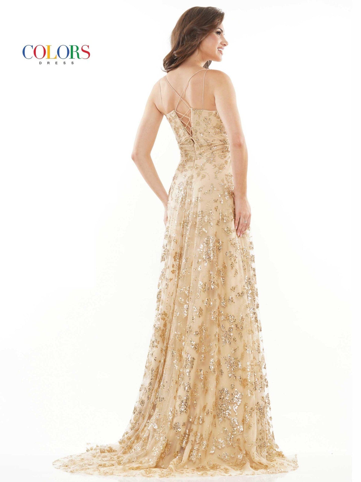 Colors Long Formal Glitter Mesh Prom Dress 2742 - The Dress Outlet