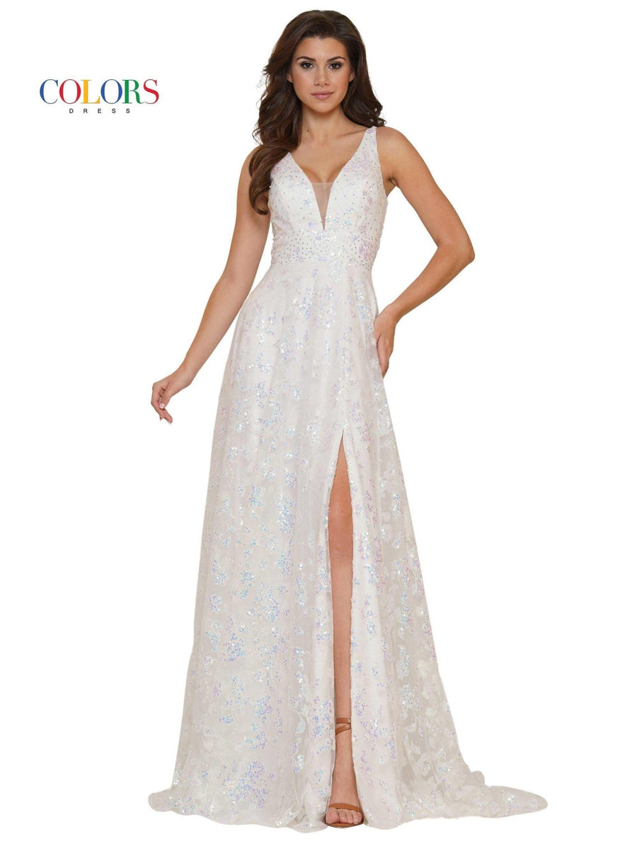 Colors Long Formal Glitter Mesh Prom Dress 2742 - The Dress Outlet