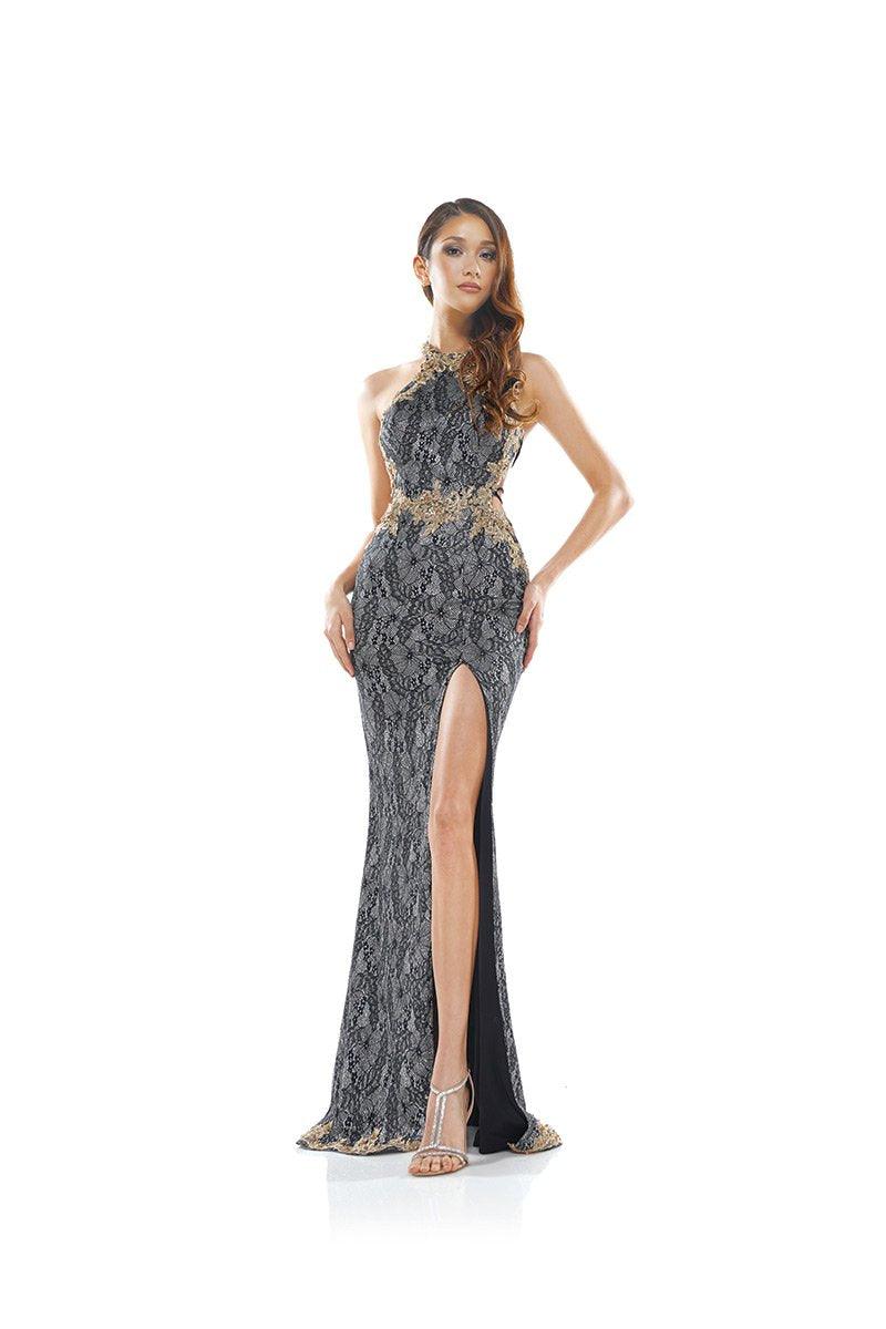 Colors Long Fitted with Slit Lace Dress 2225 - The Dress Outlet