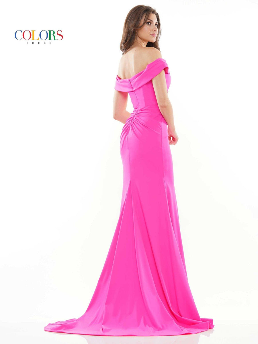 Colors Long Off Shoulder Fitted Prom Dress 2692 - The Dress Outlet