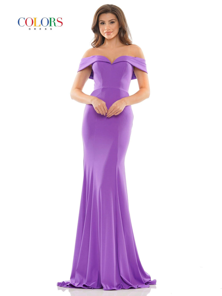 Colors Long Off Shoulder Fitted Prom Dress 2692 - The Dress Outlet