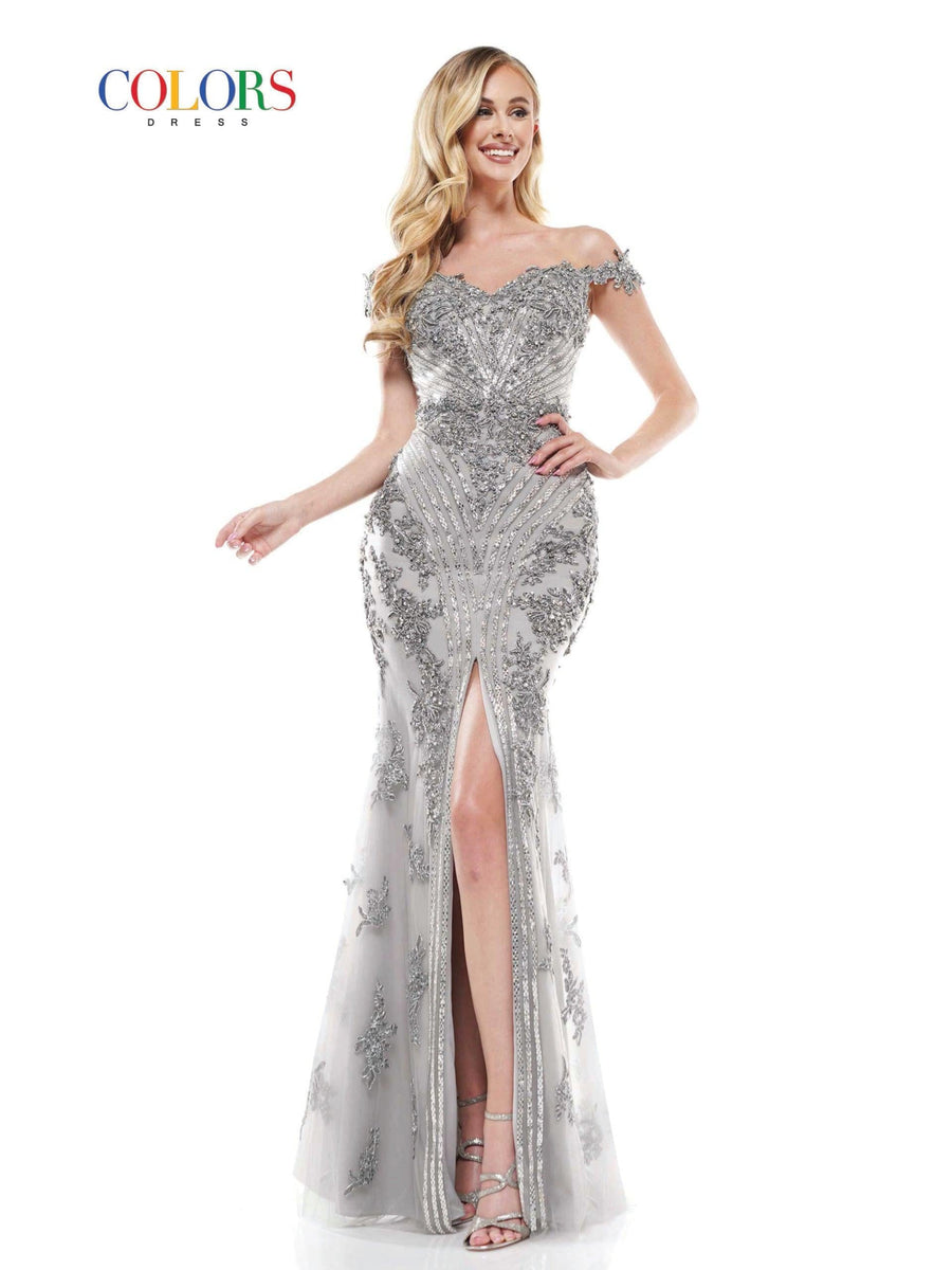 Colors Long Off Shoulder Formal Prom Gown 131 - The Dress Outlet