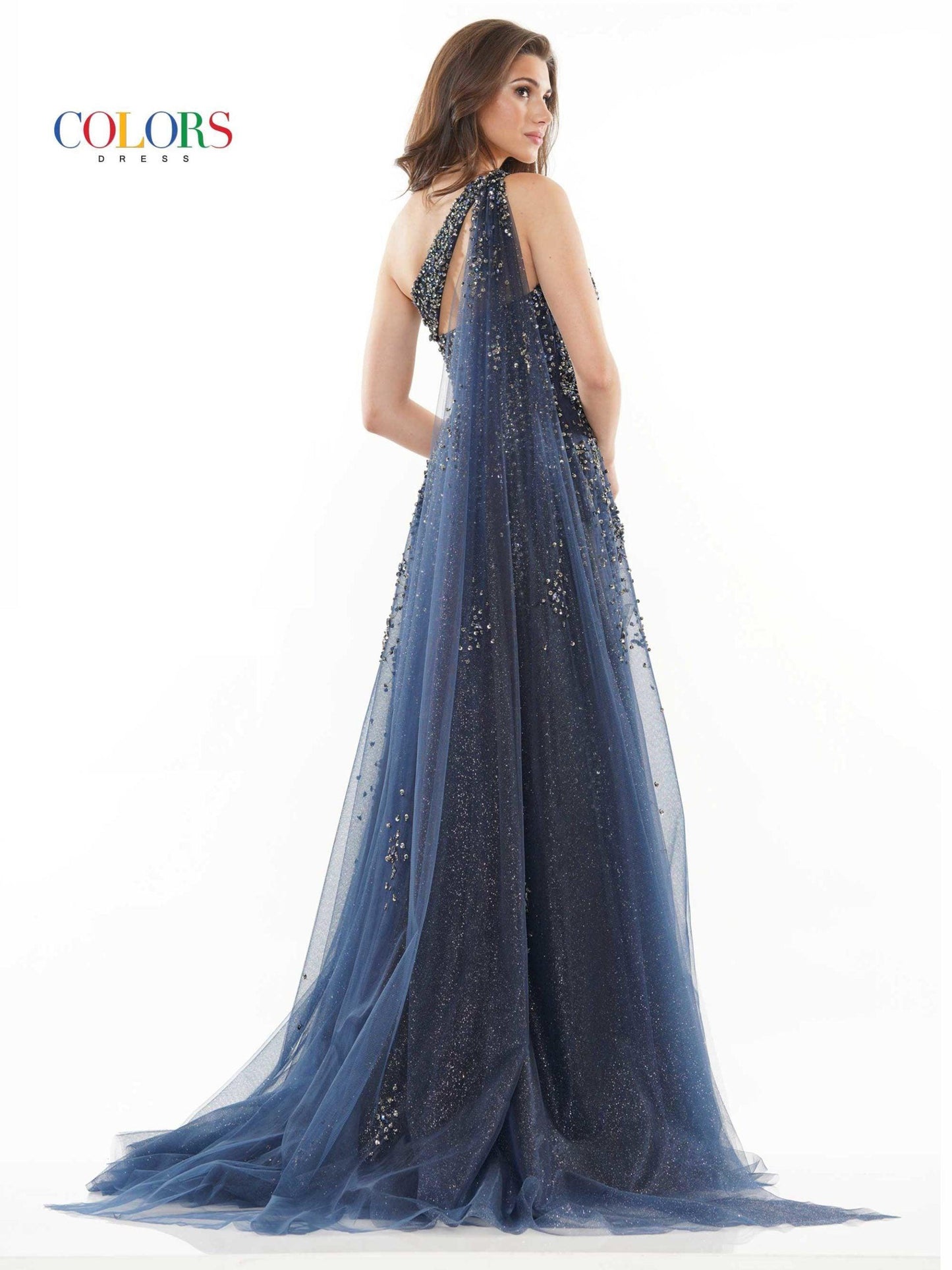 Colors Long One Shoulder Beaded Prom Dress 2731 - The Dress Outlet