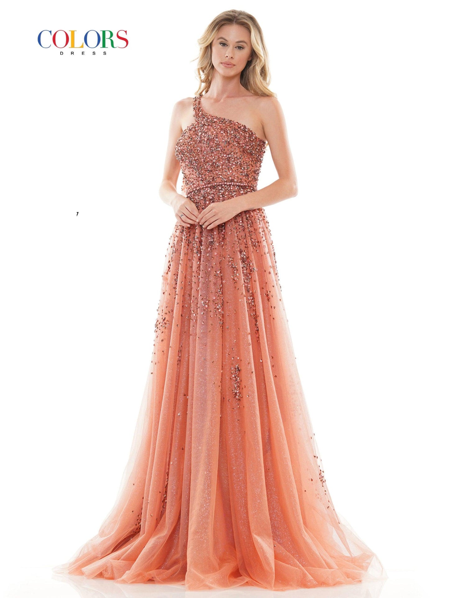 Colors Long One Shoulder Beaded Prom Dress 2731 - The Dress Outlet