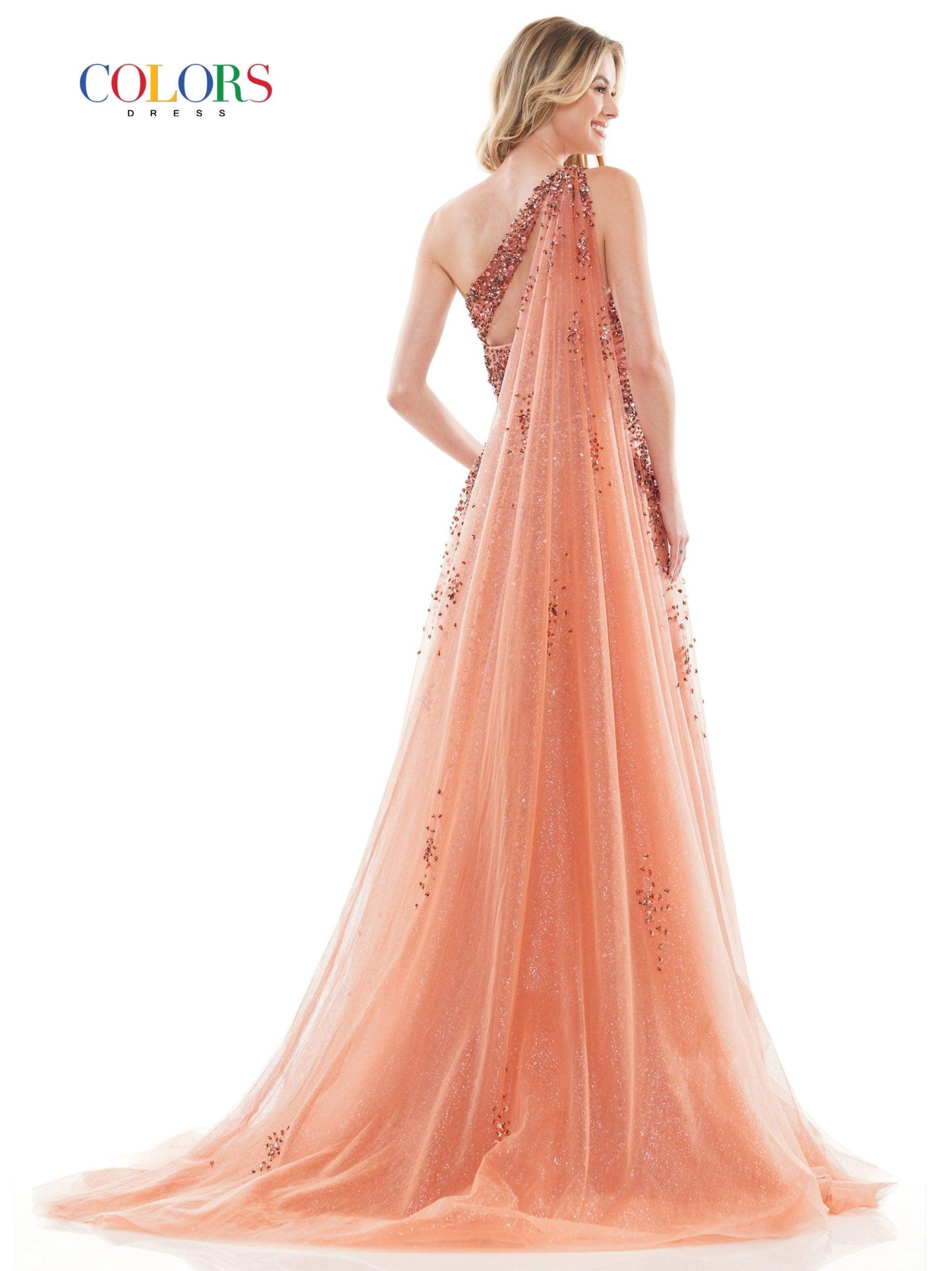 Colors Long One Shoulder Beaded Prom Dress 2731 - The Dress Outlet