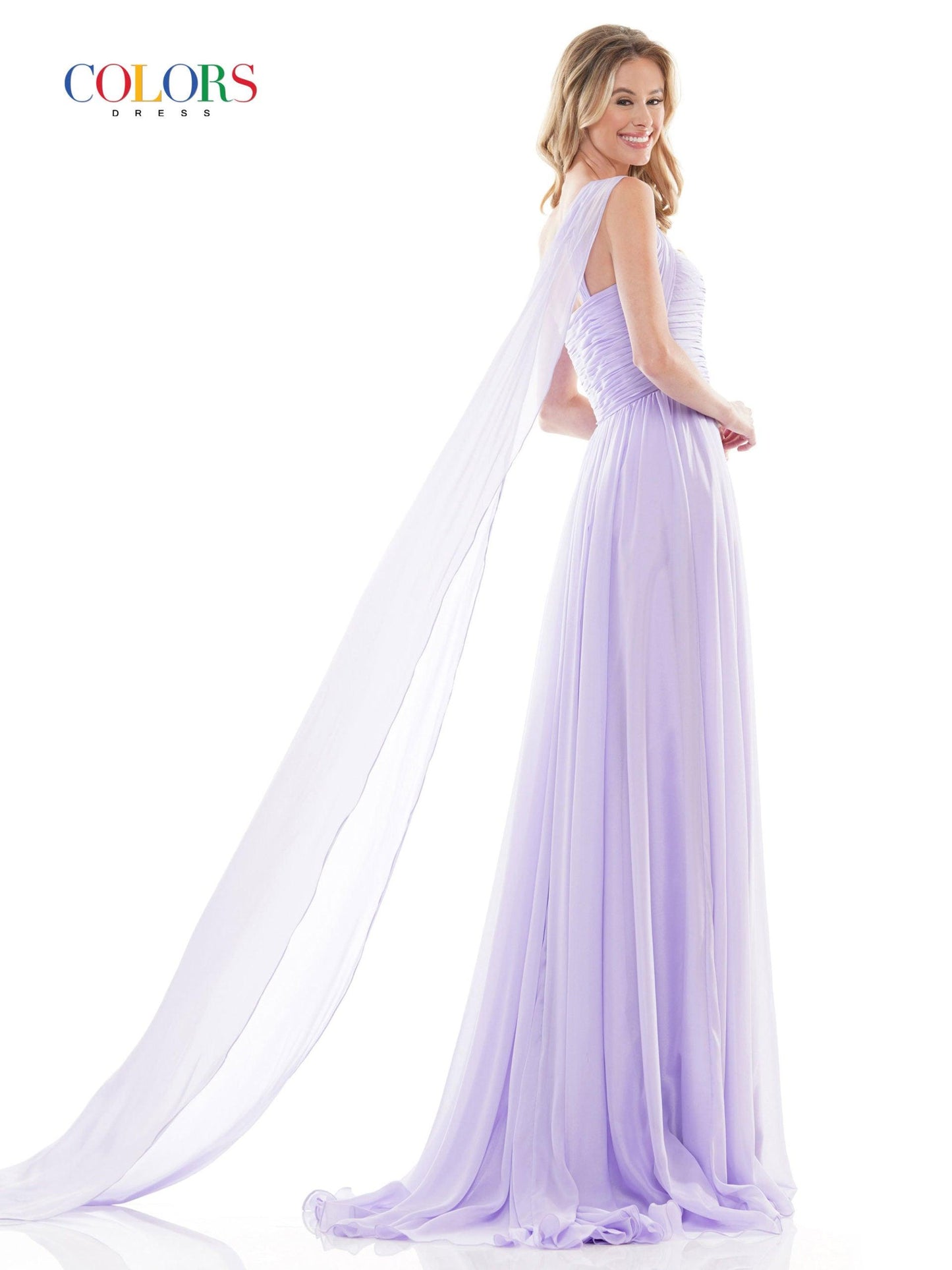 Colors Long One Shoulder Prom Chiffon Dress 2714 - The Dress Outlet