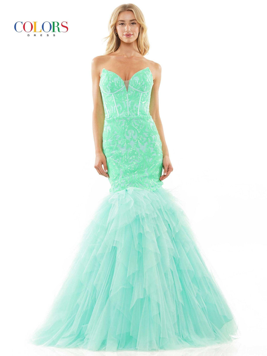 Colors Long Sexy Strapless Prom Dress 2985 - The Dress Outlet