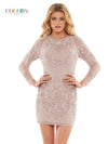 Colors Long Sleeve Beaded Short Cocktail Dress 2808 - The Dress Outlet