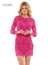 Colors Long Sleeve Beaded Short Cocktail Dress 2808 - The Dress Outlet