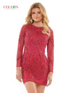 Colors Long Sleeve Beaded Short Cocktail Dress 2808 - The Dress Outlet