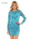 Colors Long Sleeve Beaded Short Cocktail Dress 2808 - The Dress Outlet