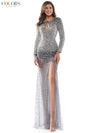 Colors Long Sleeve Formal Beaded Prom Dress 2573 - The Dress Outlet