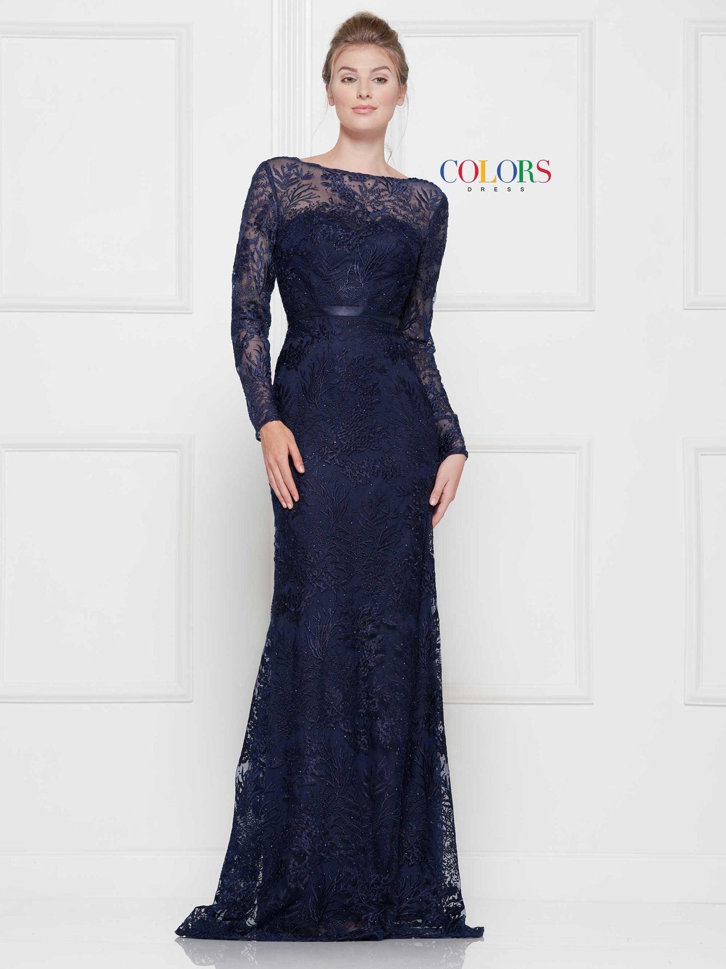 Colors Long Sleeve Formal Prom Dress 1830SL - The Dress Outlet