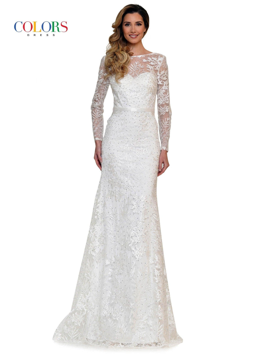 Colors Long Sleeve Formal Prom Dress 1830SL - The Dress Outlet
