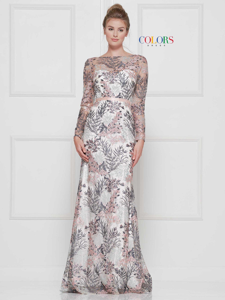 Colors Long Sleeve Formal Prom Dress 1830SL - The Dress Outlet