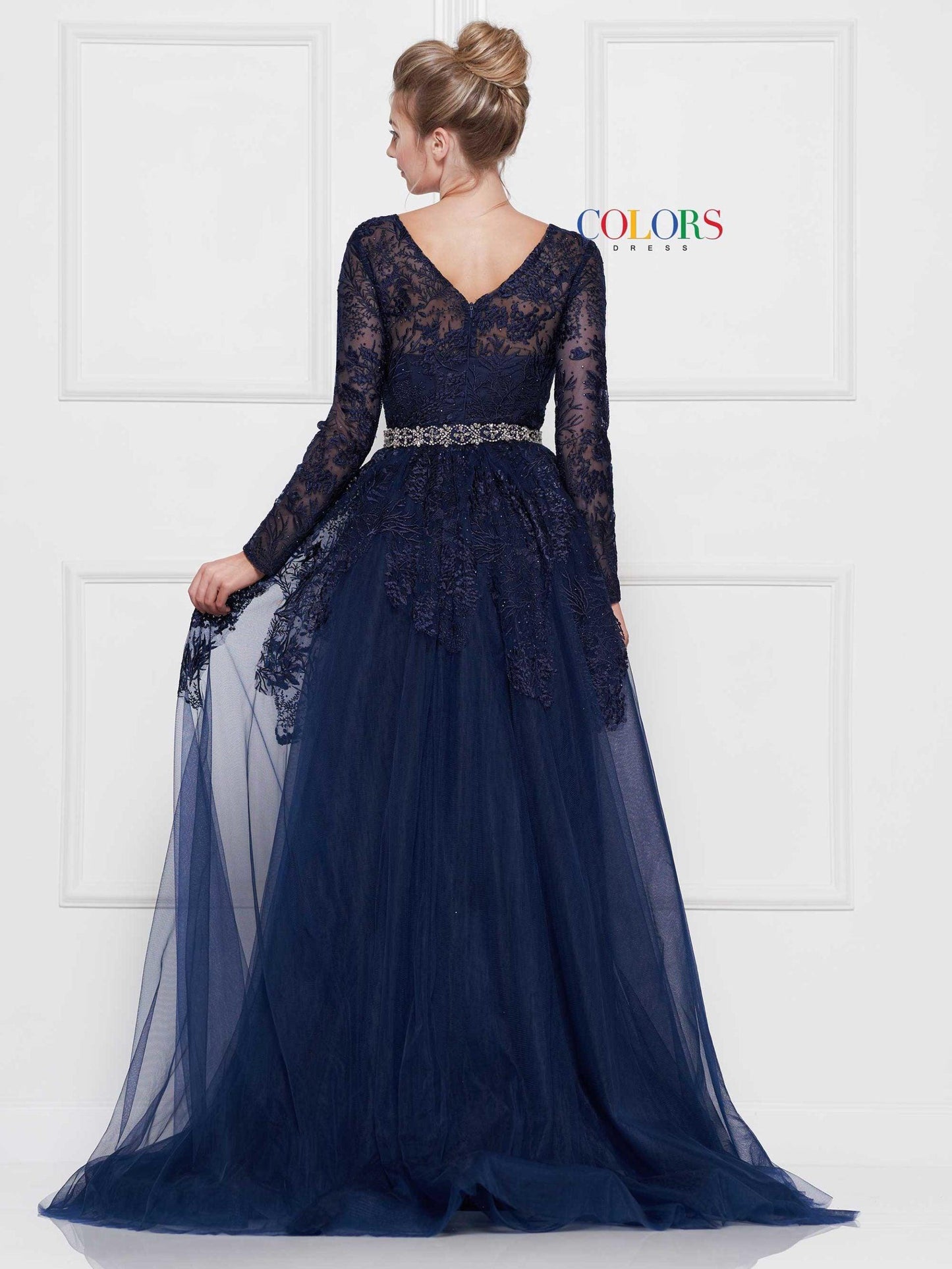 Colors Long Sleeve Formal Prom Dress 1830SL - The Dress Outlet