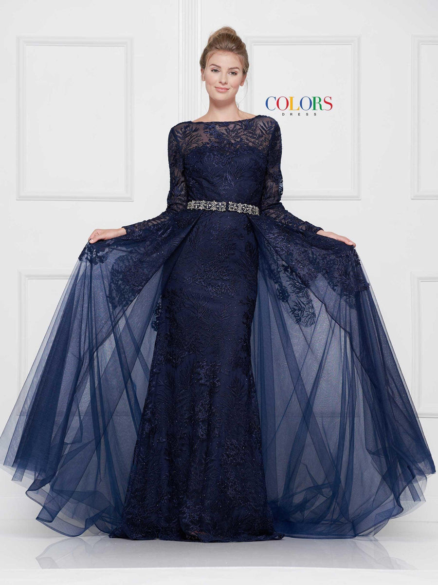 Colors Long Sleeve Formal Prom Dress Sale 1830SL - The Dress Outlet