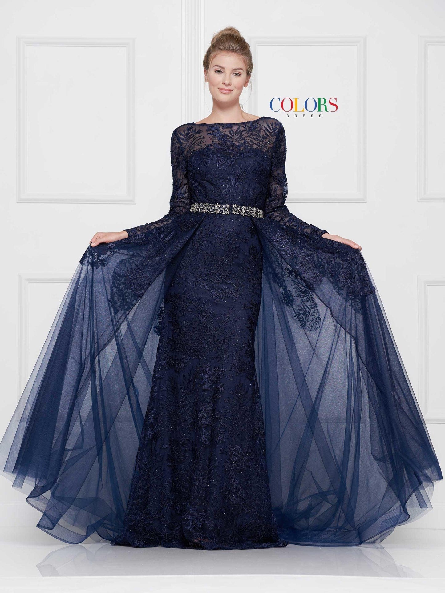 Colors Long Sleeve Formal Prom Dress Sale 1830SL - The Dress Outlet