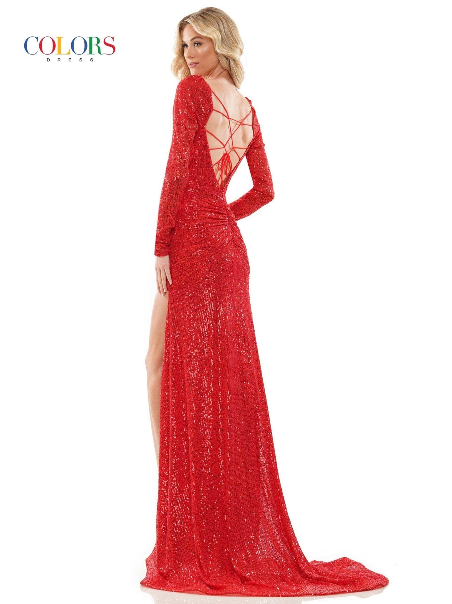 Colors Long Sleeve Sparkling Evening Dress 2849 - The Dress Outlet