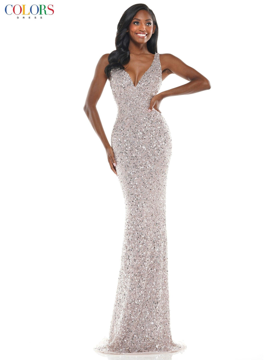 Colors Long Sleeveless Fitted Formal Prom Dress 103 - The Dress Outlet