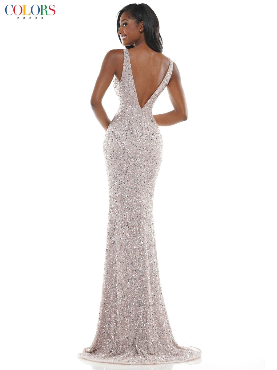 Colors Long Sleeveless Fitted Formal Prom Dress 103 - The Dress Outlet