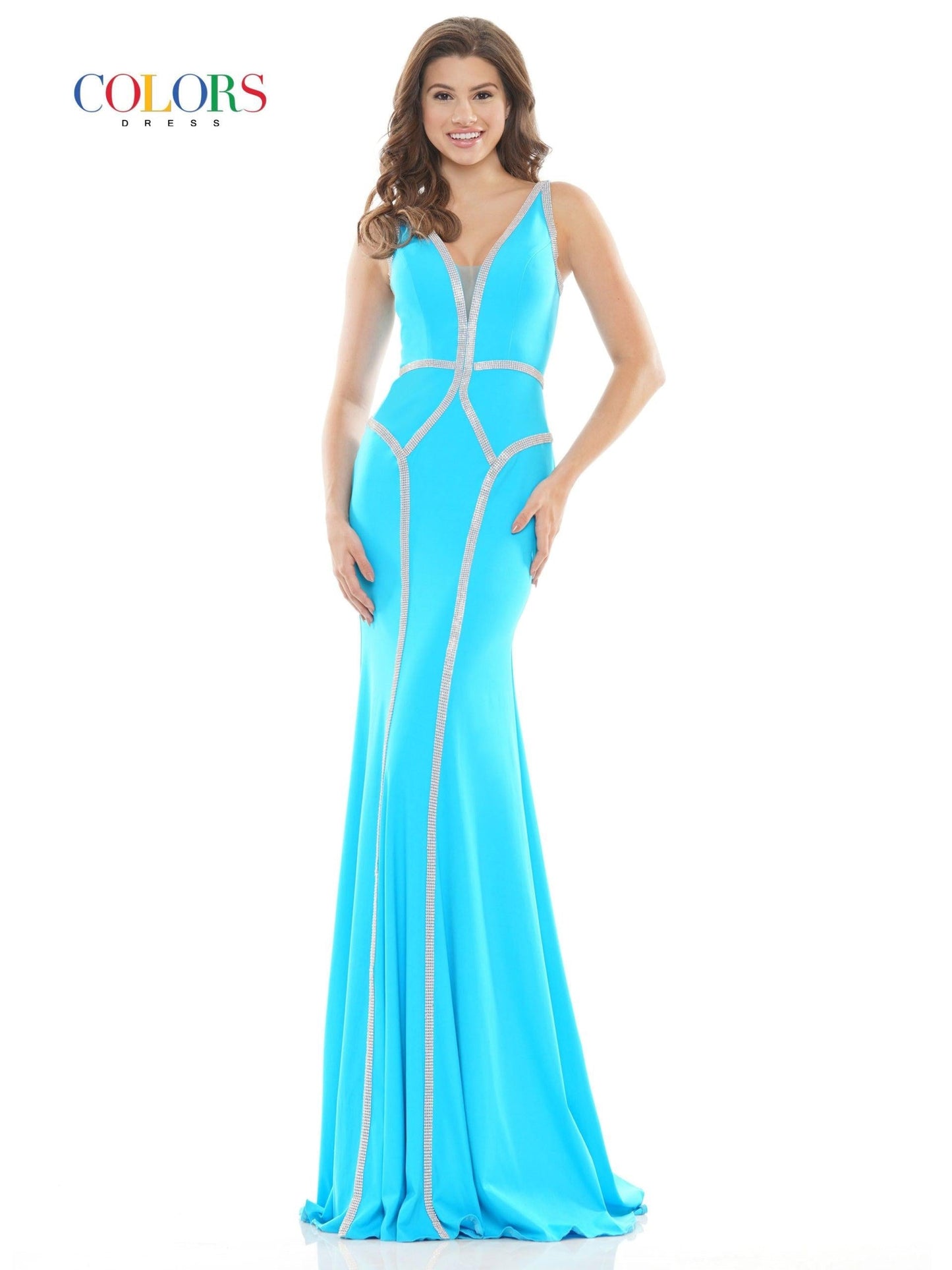 Colors Long Sleeveless Formal Beaded Dress 2696 - The Dress Outlet