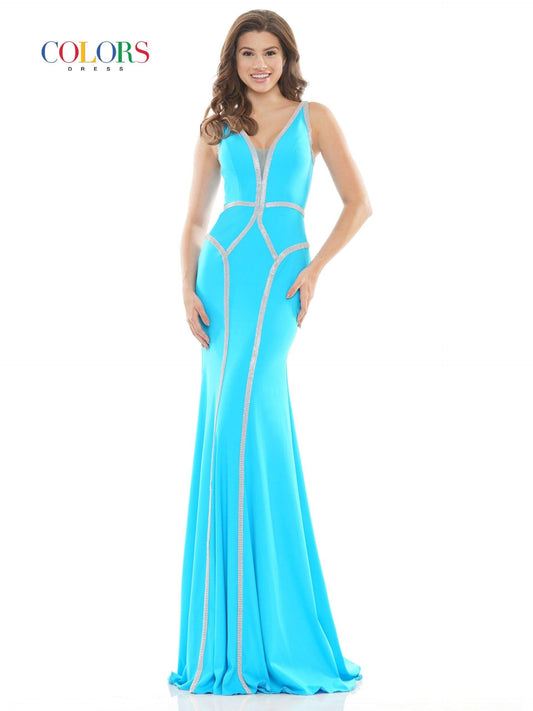 Colors Long Sleeveless Formal Beaded Dress 2696 - The Dress Outlet