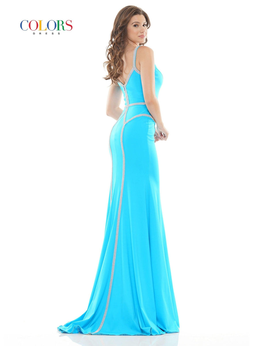 Colors Long Sleeveless Formal Beaded Dress 2696 - The Dress Outlet