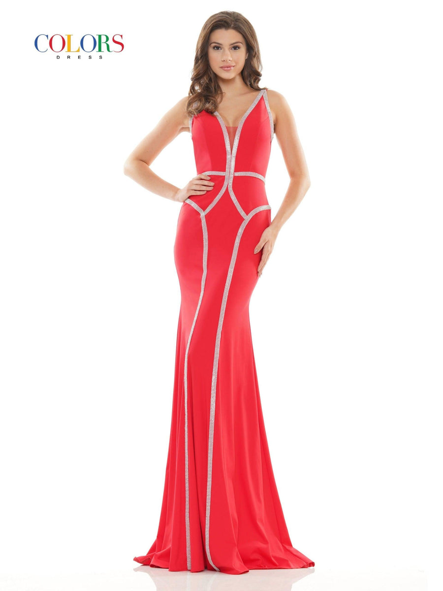 Colors Long Sleeveless Formal Beaded Dress 2696 - The Dress Outlet