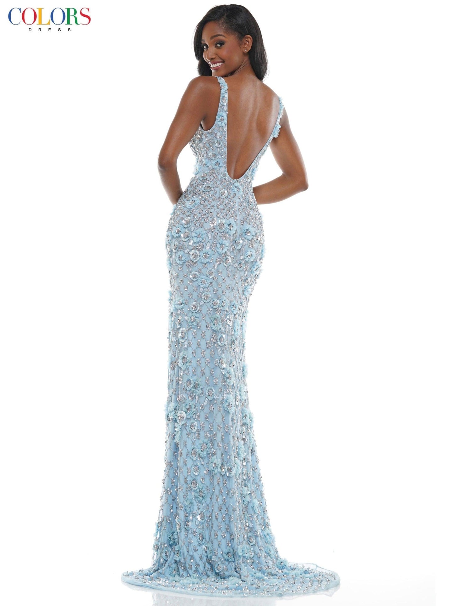 Colors Long Sleeveless Formal Fitted Prom Dress 110 - The Dress Outlet