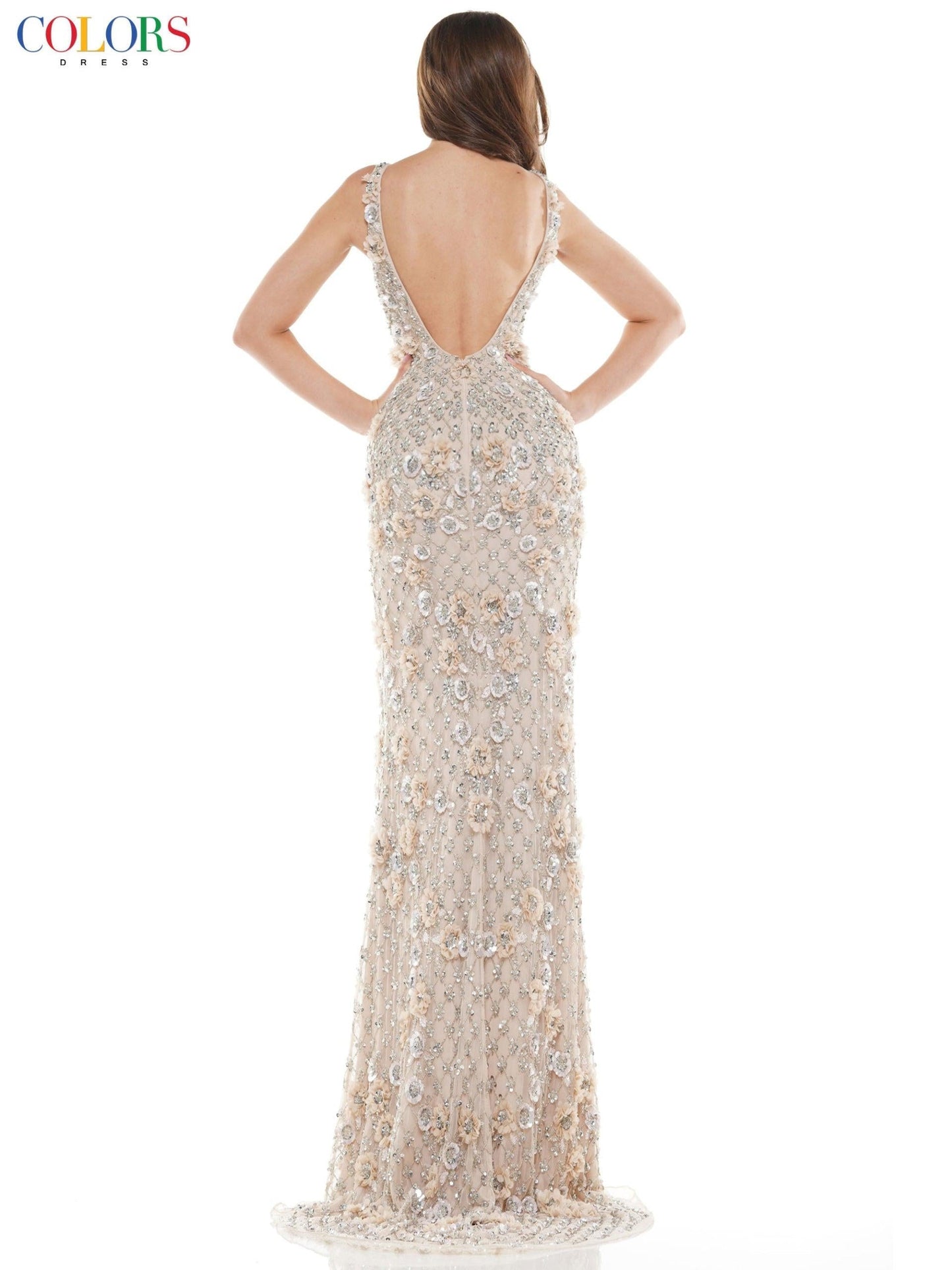 Colors Long Sleeveless Formal Fitted Prom Dress 110 - The Dress Outlet