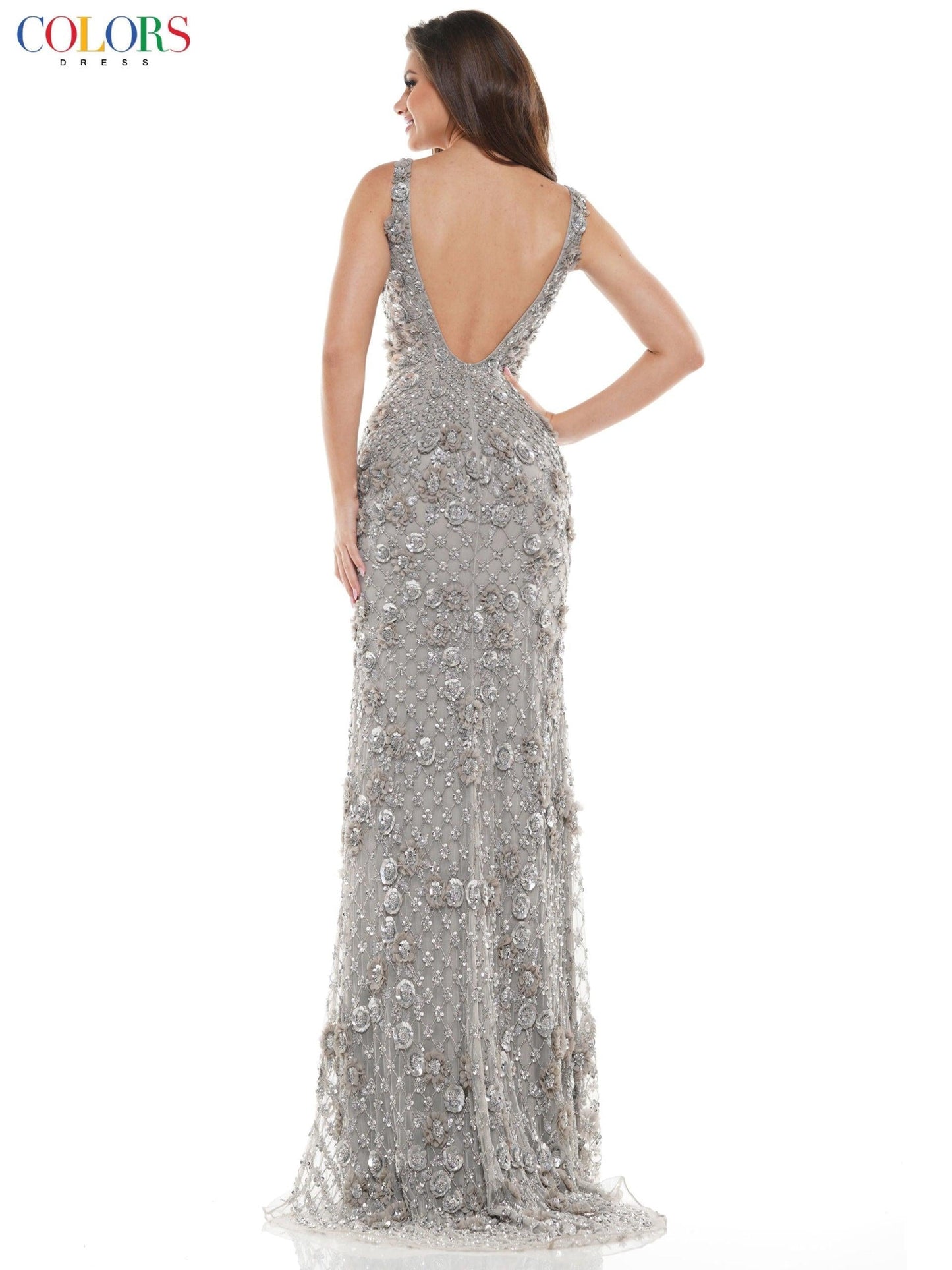 Colors Long Sleeveless Formal Fitted Prom Dress 110 - The Dress Outlet