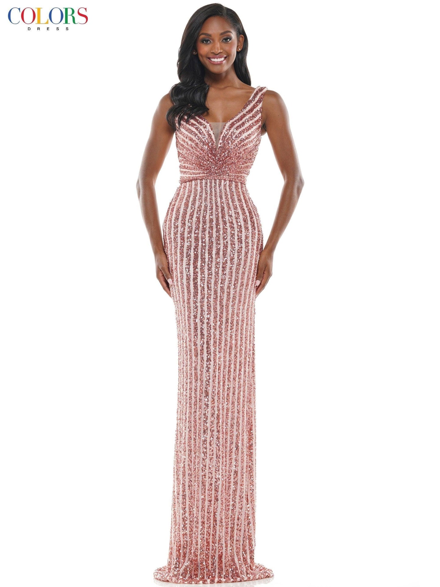 Colors Long Sleeveless Formal Fitted Prom Gown 1042 - The Dress Outlet