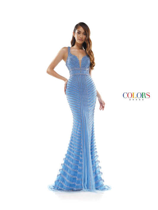 Colors Long Sleeveless Formal Fitted Prom Gown 2337 - The Dress Outlet