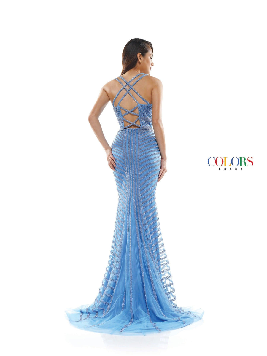 Colors Long Sleeveless Formal Fitted Prom Gown 2337 - The Dress Outlet