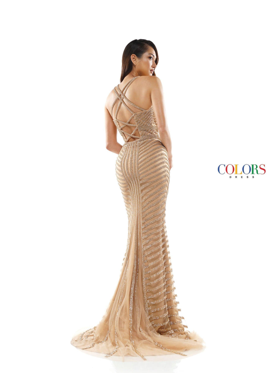 Colors Long Sleeveless Formal Fitted Prom Gown 2337 - The Dress Outlet