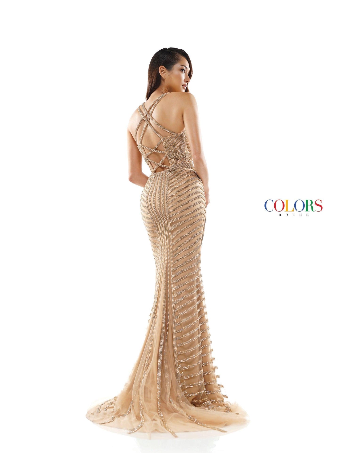 Colors Long Sleeveless Formal Fitted Prom Gown 2337 - The Dress Outlet