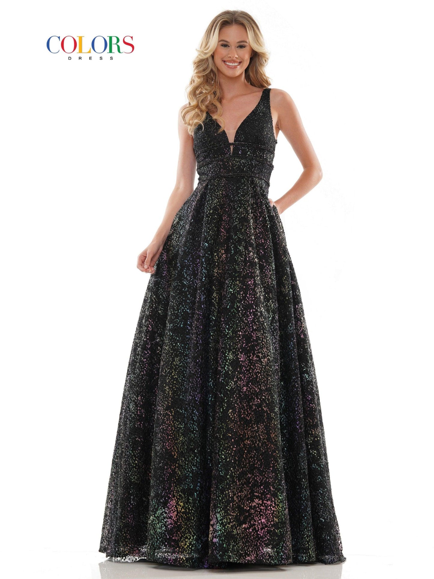 Colors Long Sleeveless Lace Prom Ball Gown 2774 - The Dress Outlet