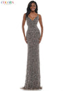 Colors Long Spaghetti Strap Beaded prom Dress 115 - The Dress Outlet