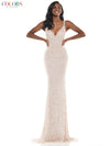 Colors Long Spaghetti Strap Beaded prom Dress 115 - The Dress Outlet