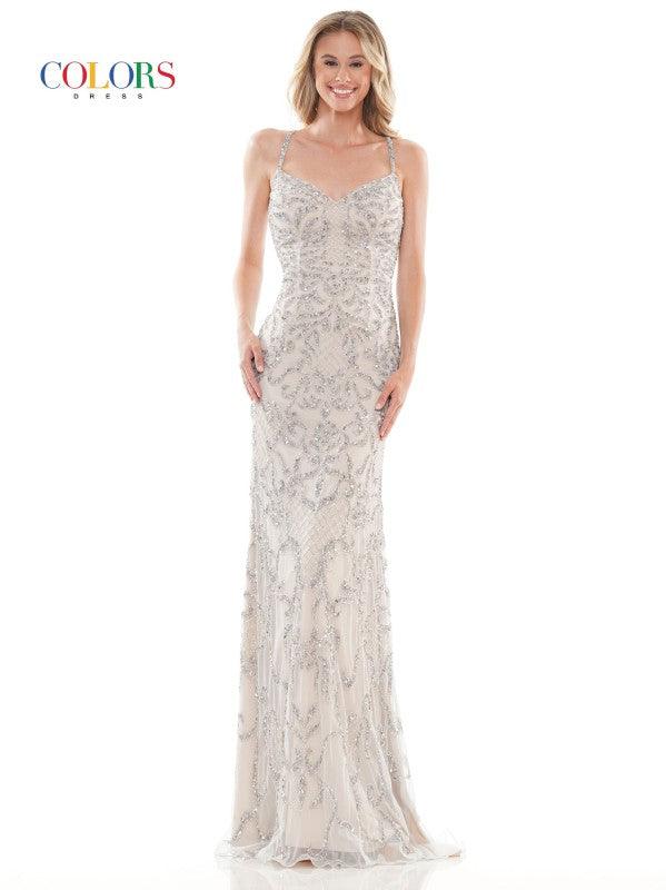 Colors Long Spaghetti Strap Beaded Prom Dress 119 - The Dress Outlet