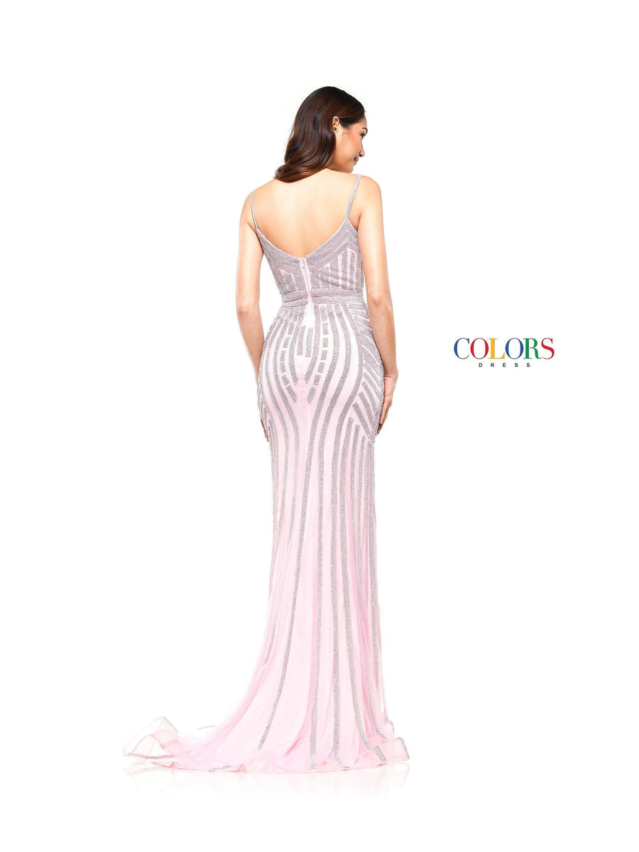 Colors Long Spaghetti Strap Beaded Prom Dress 664 - The Dress Outlet