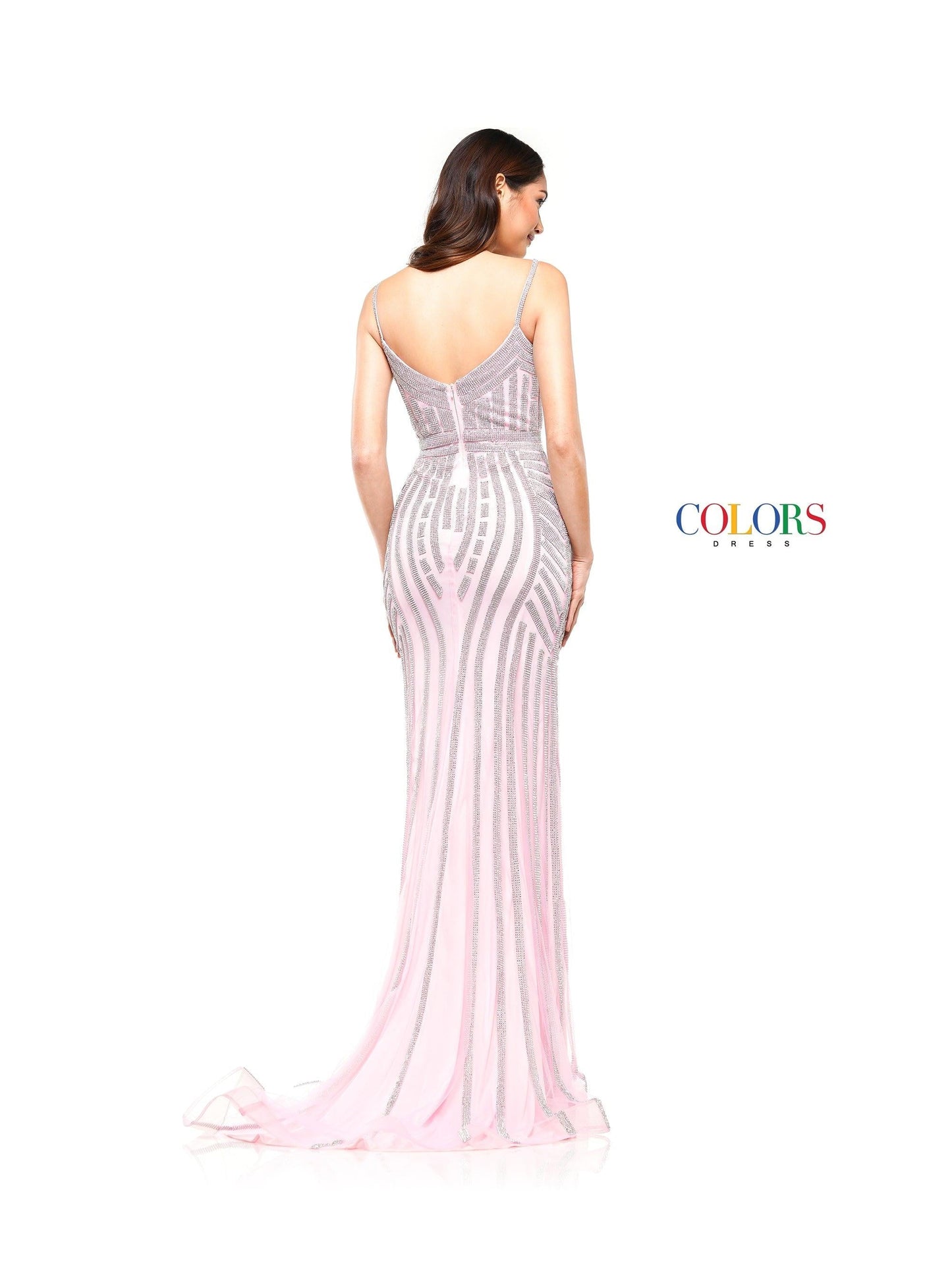 Colors Long Spaghetti Strap Beaded Prom Dress 664 - The Dress Outlet