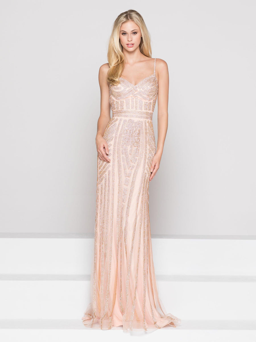 Colors Long Spaghetti Strap Beaded Prom Dress 664 - The Dress Outlet