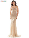 Colors Long Spaghetti Strap Beaded Prom Dress 664 - The Dress Outlet